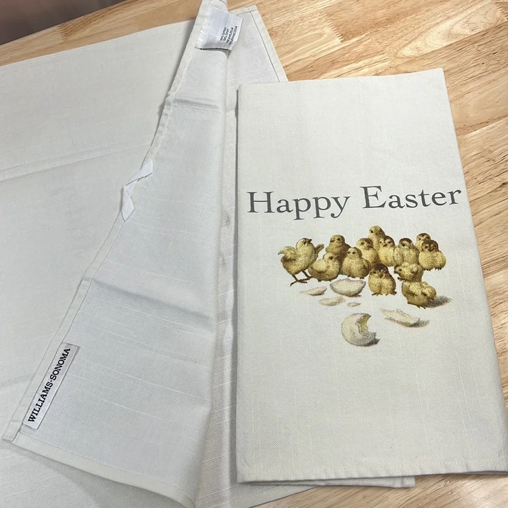 WILLIAMS SONOMA 2 COTTON HAPPY EASTER KITCHEN TOWELS NEW